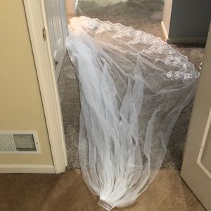 Ivory 1 tier long veil, silver beading & sparkles